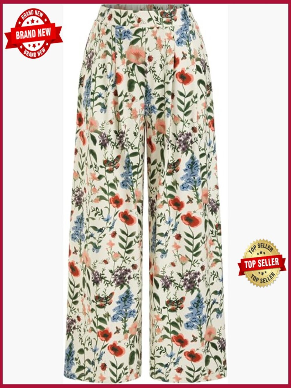 Wide Leg Palazzo Pants Elastic Waist Floral Boho Summer